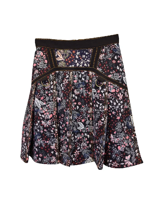 Self-Portrait Floral Pleated Skirt in Multicolor Polyester