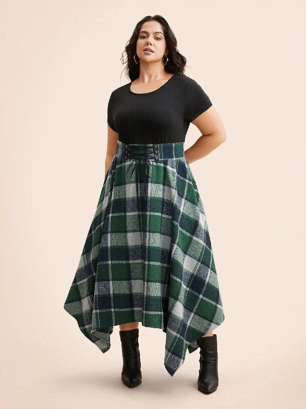 Elastic Plaid Asymmetrical Hem Dress