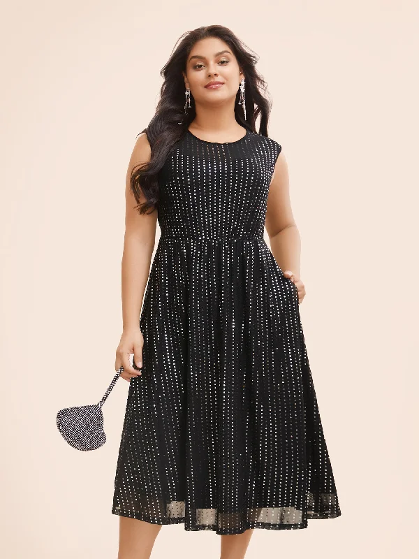 Round Neck Sequin Mesh Tank Dress