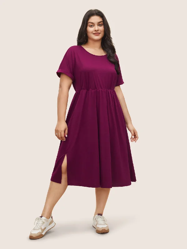 Supersoft Essentials Solid Pocket Cuffed Sleeve Dress