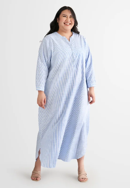 Laura Stripes Long Shirt Jubah Dress - Blue