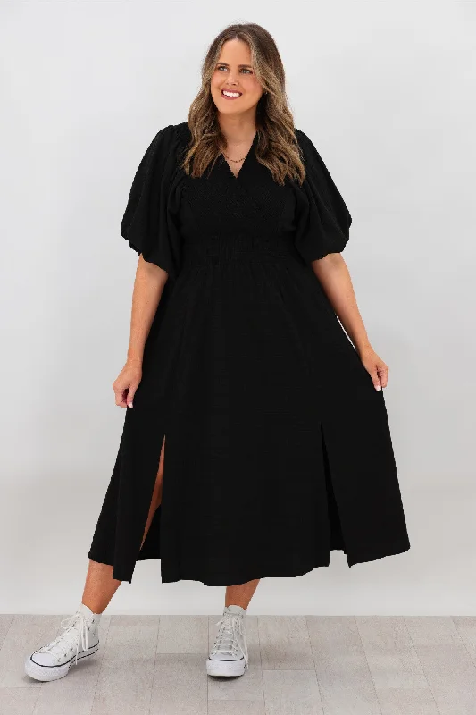 Shine On Label Carrie Shirred Neck Dress Black