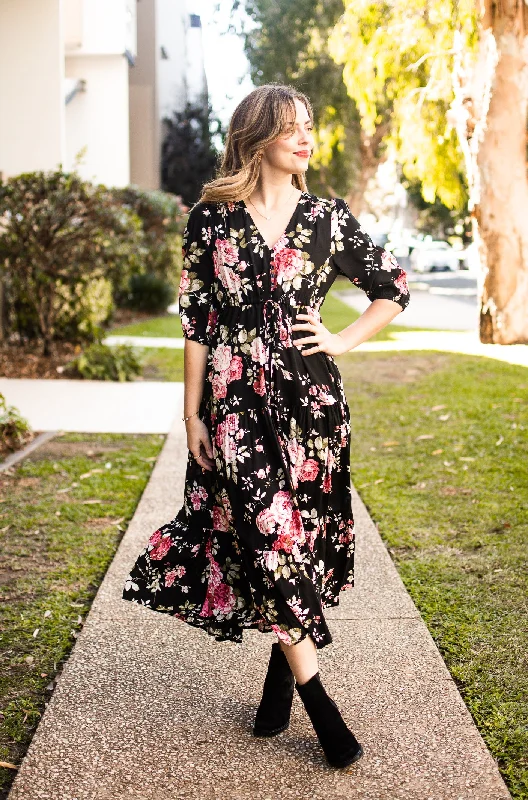 Silver Wishes Selma Maxi Dress Black Floral