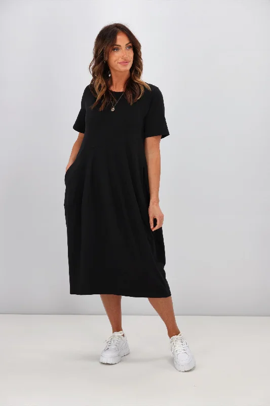 Tirelli Short Sleeve Diagonal Dress Black